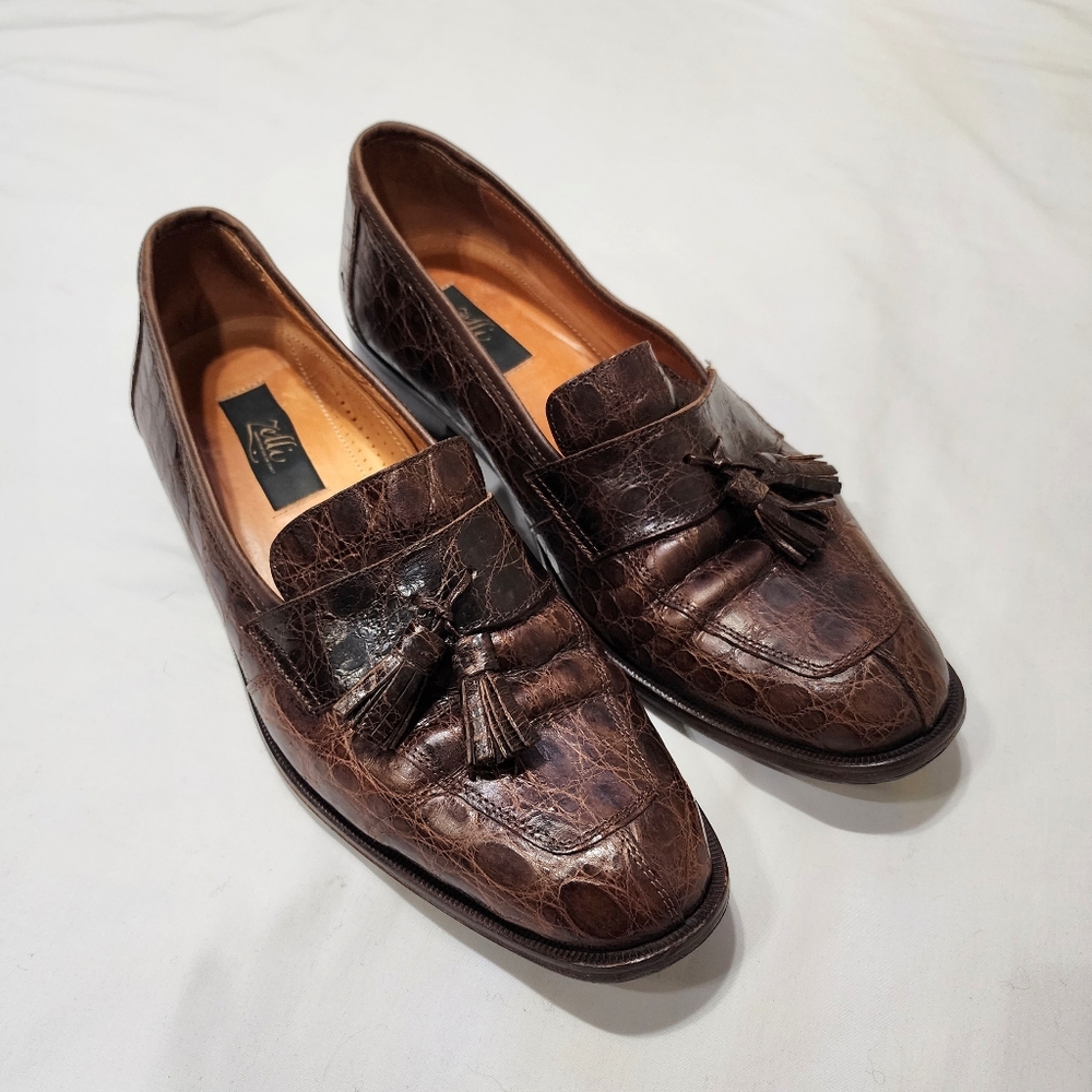 Zelli Italian Crocodile Loafers Men’s Size 11 Brown Handcrafted